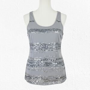 Express Silver Sequin Tank Top Glam Y2K Partywear Scoop Neck Tank Size Large